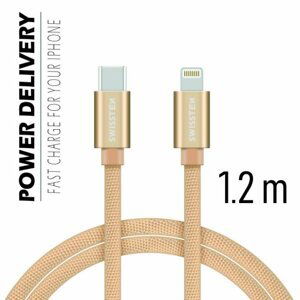 Dátový kábel Swissten textilný s USB-C + Lightning konektormi a podporou rýchlonabíjania, Gold 71525204