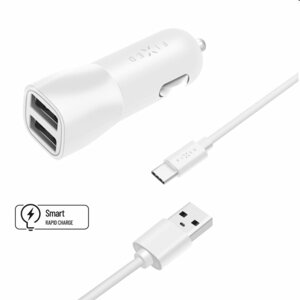 FIXED Autonabíjačka Smart Rapid Charge 2x USB s káblom USBUSB-C 1m, 15 W, biela FIXCC15-2UC-WH