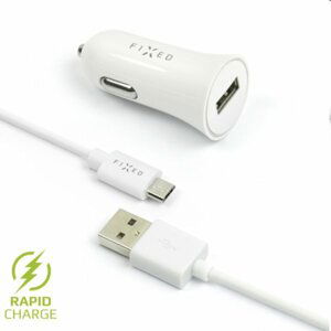 FIXED Autonabíjačka USB s káblom USBmicro USB, 1m, 12 W, biela FIXCC-UM-WH