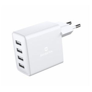 Adaptér Swissten 4 x USB 4 A 20 W, biely 22053100