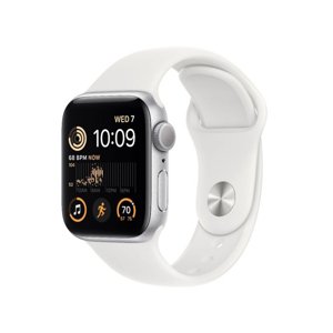 Apple Watch SE GPS 44mm Silver Aluminium Case with White Sport Band - Regular MNK23CS/A, strieborná