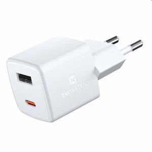 Mini Adaptér Swissten GaN 1x USB-C + 1xUSB 30W, PD, biely 22056100