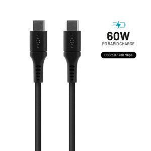 FIXED Dátový a nabíjací Liquid silicone kábel USB-CUSB-C, PD, 2 m, čierny FIXDLS-CC2-BK