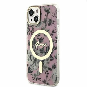 Puzdro Guess PCTPU Flowers IML MagSafe for Apple iPhone 14, ružové 57983114224