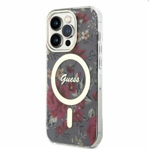 Puzdro Guess PCTPU Flowers IML MagSafe for Apple iPhone 14 Pro, kaki 57983114232