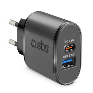 SBS Cestovný adaptér USBUSB-C, PD, 45 W, čierna TETRUSBTCPD45WK