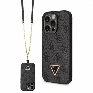 Puzdro Guess PU 4G Strass Triangle Metal Logo + Crossbody popruh pre iPhone 15 Pro Max. black 57983116657