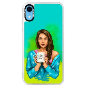 Neónové puzdro Blue iSaprio - Coffe Now - Brunette - iPhone XR