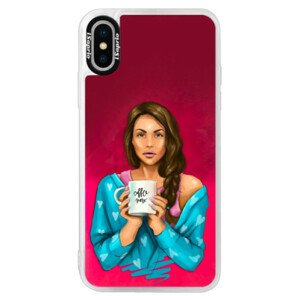 Neónové púzdro Pink iSaprio - Coffe Now - Brunette - iPhone X