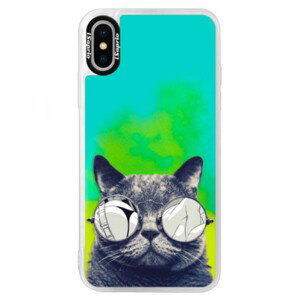 Neónové puzdro Blue iSaprio - Crazy Cat 01 - iPhone XS