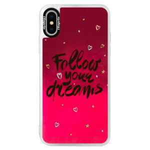Neónové púzdro Pink iSaprio - Follow Your Dreams - black - iPhone XS