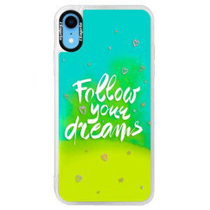 Neónové puzdro Blue iSaprio - Follow Your Dreams - white - iPhone XR