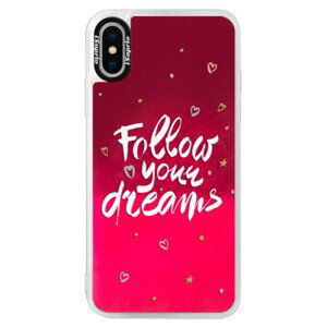 Neónové púzdro Pink iSaprio - Follow Your Dreams - white - iPhone X