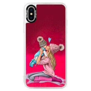 Neónové púzdro Pink iSaprio - Kissing Mom - Blond and Boy - iPhone XS