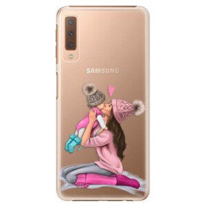 Plastové puzdro iSaprio - Kissing Mom - Brunette and Girl - Samsung Galaxy A7 (2018)