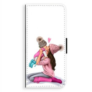 Flipové puzdro iSaprio - Kissing Mom - Brunette and Girl - Samsung Galaxy A8 Plus