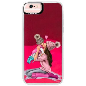 Neónové púzdro Pink iSaprio - Kissing Mom - Brunette and Girl - iPhone 6 Plus/6S Plus