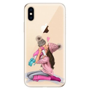 Odolné silikónové puzdro iSaprio - Kissing Mom - Brunette and Girl - iPhone XS