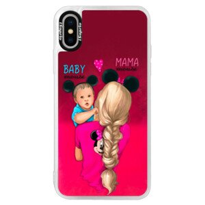 Neónové púzdro Pink iSaprio - Mama Mouse Blonde and Boy - iPhone XS