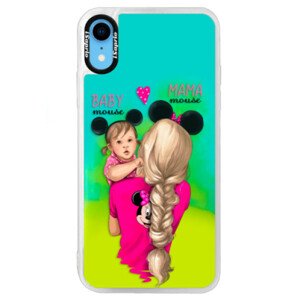 Neónové puzdro Blue iSaprio - Mama Mouse Blond and Girl - iPhone XR