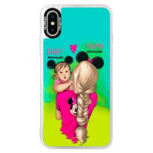 Neónové puzdro Blue iSaprio - Mama Mouse Blond and Girl - iPhone XS