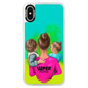 Neónové puzdro Blue iSaprio - Super Mama - Boy and Girl - iPhone XS