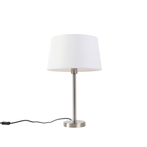 Moderná stolová lampa oceľová s bielym tienidlom 32 cm - Simplo