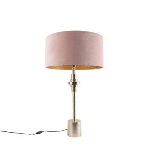 Art Deco stolná lampa zlatý zamatový odtieň ružová 50 cm - Diverso