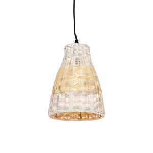 Vidiecka závesná lampa biela s drevom 20 cm - Burn Rattan