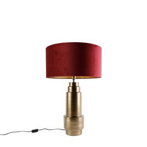 Tafellamp brons velours kap rood met goud 50 cm - Bruut