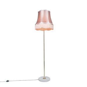 Retro stojaca lampa mosadz s odtieňom Granny ružová 45 cm - Kaso