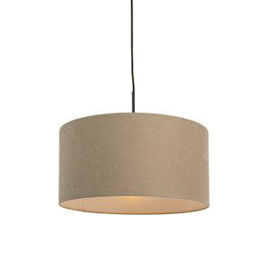 Vidiecka závesná lampa čierna s béžovým odtieňom 50 cm - Combi 1