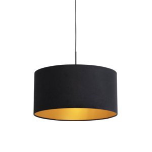 Závesné svietidlo s velúrovým tienidlom čierne so zlatým 50 cm - Combi