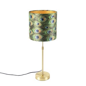 Stolová lampa zlatá / mosadz s velúrovým odtieňom páv 25 cm - Parte