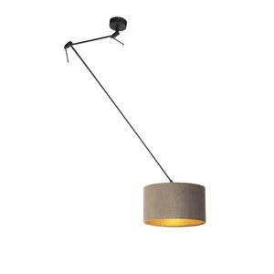 Závesná lampa s velúrovým tienidlom taupe so zlatom 35 cm - Blitz I čierna