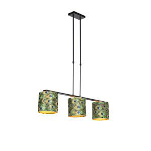 Závesná lampa s velúrovými odtieňmi páv so zlatom 20cm - Combi 3 Deluxe