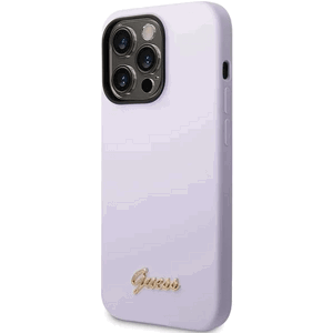 Silikónové puzdro Guess na Apple iPhone 14 Pro GUHCP14LSLSMU Silicone Vintage Gold Logo fialové