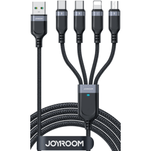 Joyroom S-1T4018A18 4v1, USB-A/2x USB-C/Lightning/microUSB, 1.2m, čierny