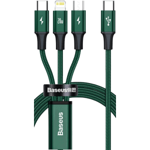 Baseus Rapid Series 3in1 CAMLT-SC06, USB-C/8 Pin Lightning/Micro USB, 20W, 1.5m, zelený