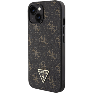 Plastové puzdro Guess na Apple iPhone 15 GUHCP15SPG4GPK PU Leather 4G Triangle Metal Logo čierne