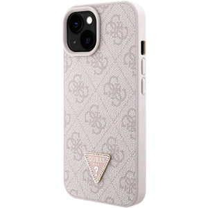 Plastové puzdro Guess na Apple iPhone 15 GUHCP15SP4TDSCPP PU 4G Strass Triangle Metal Logo ružové