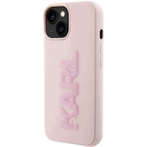 Plastové puzdro Karl Lagerfeld na Apple iPhone 15 KLHCP15S3DMBKCP 3D Rubber Glitter Logo ružové