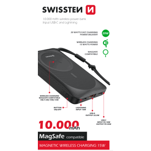 SWISSTEN PowerBank, 10000mAh,  MagSafe, čierna