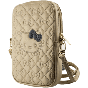 Univerzálne puzdro Hello Kitty na smartfón HKPBPEKHBPD PU Leather Quilted Pattern Kitty Head Logo Phone Bag zlaté