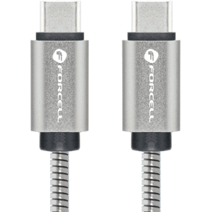 Forcell F-Energy E-Mark Metal C239, USB-C na USB-C, QC4.0 5A/20V PD100W, 1m, strieborný