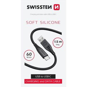 SWISSTEN SOFT SILICONE, USB-A na USB-C, 1.5m, 60W, čierrny