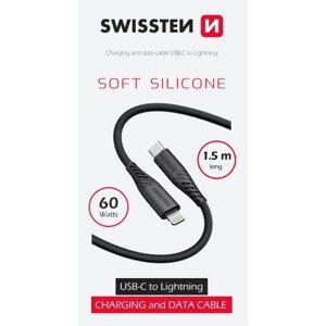 SWISSTEN SOFT SILICONE, USB-C na Lightning, 1.5m, 60W, čierrny