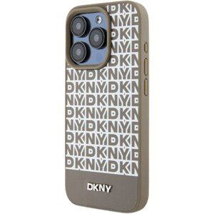 DKNY PU Leather Repeat Pattern Bottom Stripe MagSafe Apple iPhone 15 Pro DKHMP15LPSOSPW Brown