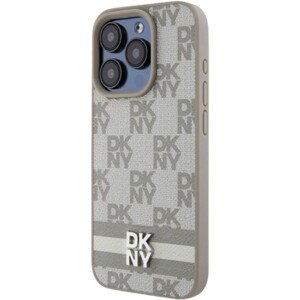 DKNY PU Leather Checkered Pattern and Stripe Apple iPhone 15 Pro DKHCP15LPCPTSSE Beige