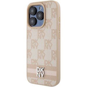 DKNY PU Leather Checkered Pattern and Stripe Apple iPhone 15 Pro DKHCP15LPCPTSSP Pink